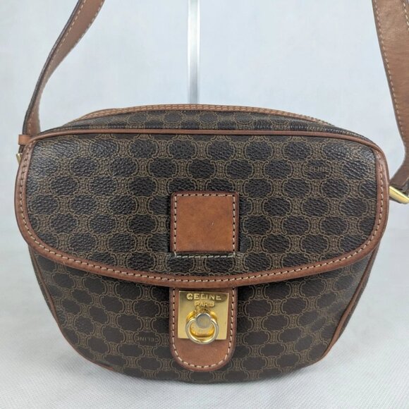 CELINE Paris Dream Logo Pochette Macadam Leather Brown Small Shoulder Bag - Picture 2 of 16